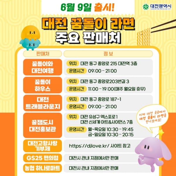 대전 꿈돌이 라면, 6.9일 출시 기념 SNS 이벤트