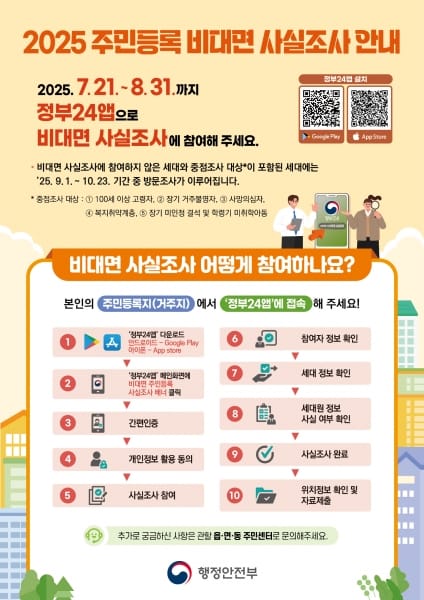 주민등록 사실조사 정부24앱으로 참여해요