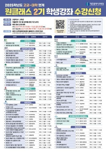 대전교육청, 고교-대학 연계 원클래스 수강신청 시작