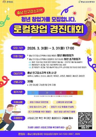 충남도 인구감소지역에 터 잡는 청년 창업가 지원