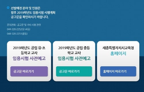 세종시교육청, 2019학년도 공립 유·초·중등학교 교사 임용시험 선발 예정인원 사전예고 post image