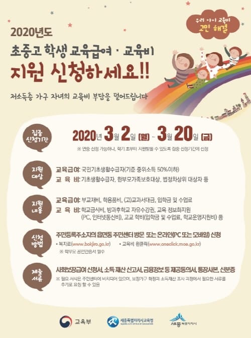 2020년 초․중․고 학생 교육급여·교육비 신청하세요! post image