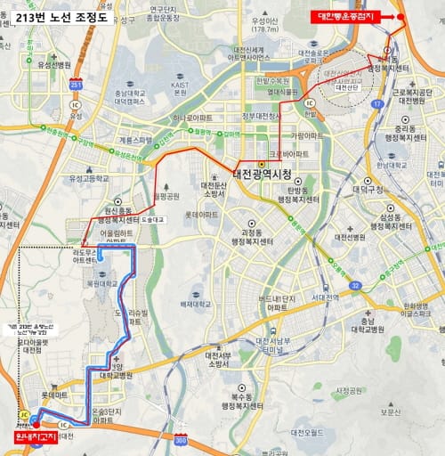 대전시 시내버스 213번, 노선조정 운행 post image