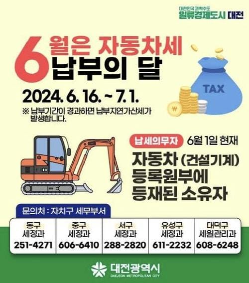 대전시 1기분 자동차세 456억 1300만 원 부과 post image
