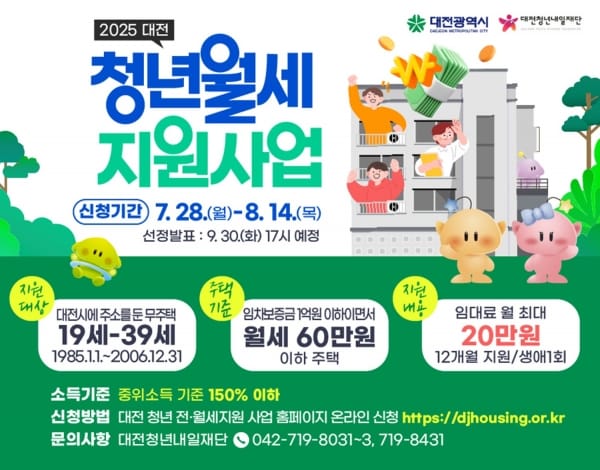 대전 청년 월세 지원사업 3,000명 모집 post image