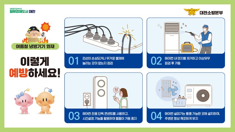 대전소방,‘한여름의 불청객’에어컨 화재 예방 당부. 최근 3년간 실외기 화재 26건... 부상 1명, 재산피해 5천3백여만 원 post image