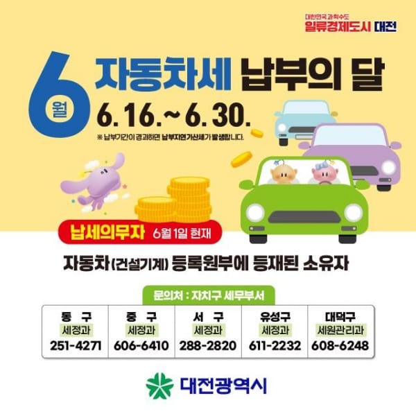 대전시, 2025년도 제1기분 자동차세 457억원 부과 post image