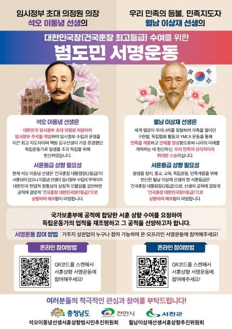 충남 대표 독립운동가 이동녕·이상재 서훈 상향 추진 post image